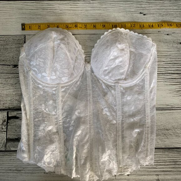 Vintage Union Made Carnival White Sheer Lace Boned Corset Bustier Lingerie - Picture 13 of 14